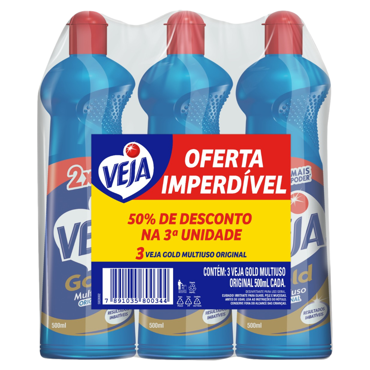 Limpador Multiuso Veja Gold Original com 3 unidades de 500ml