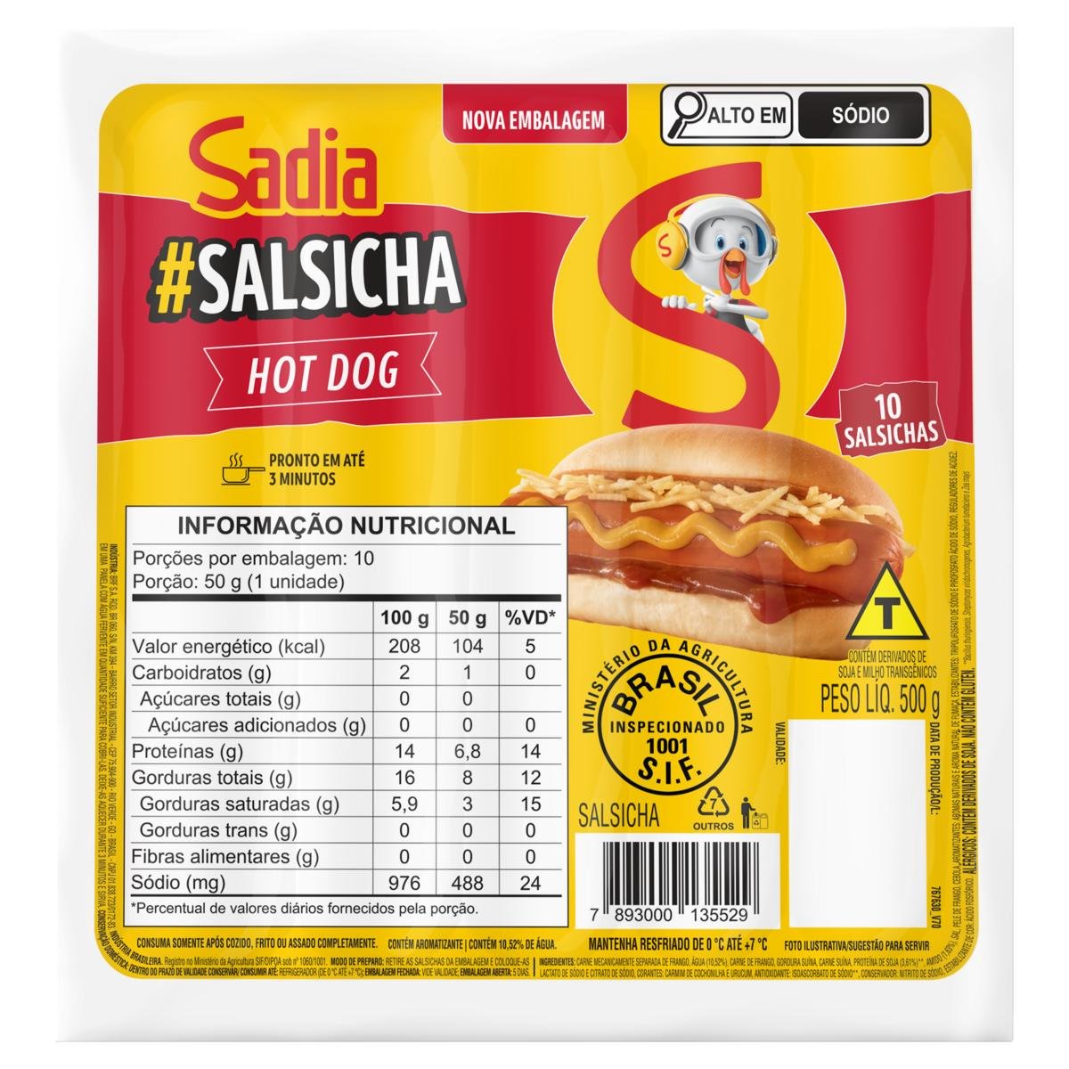 Salsicha Hot-Dog Sadia 500g 10 Unidades