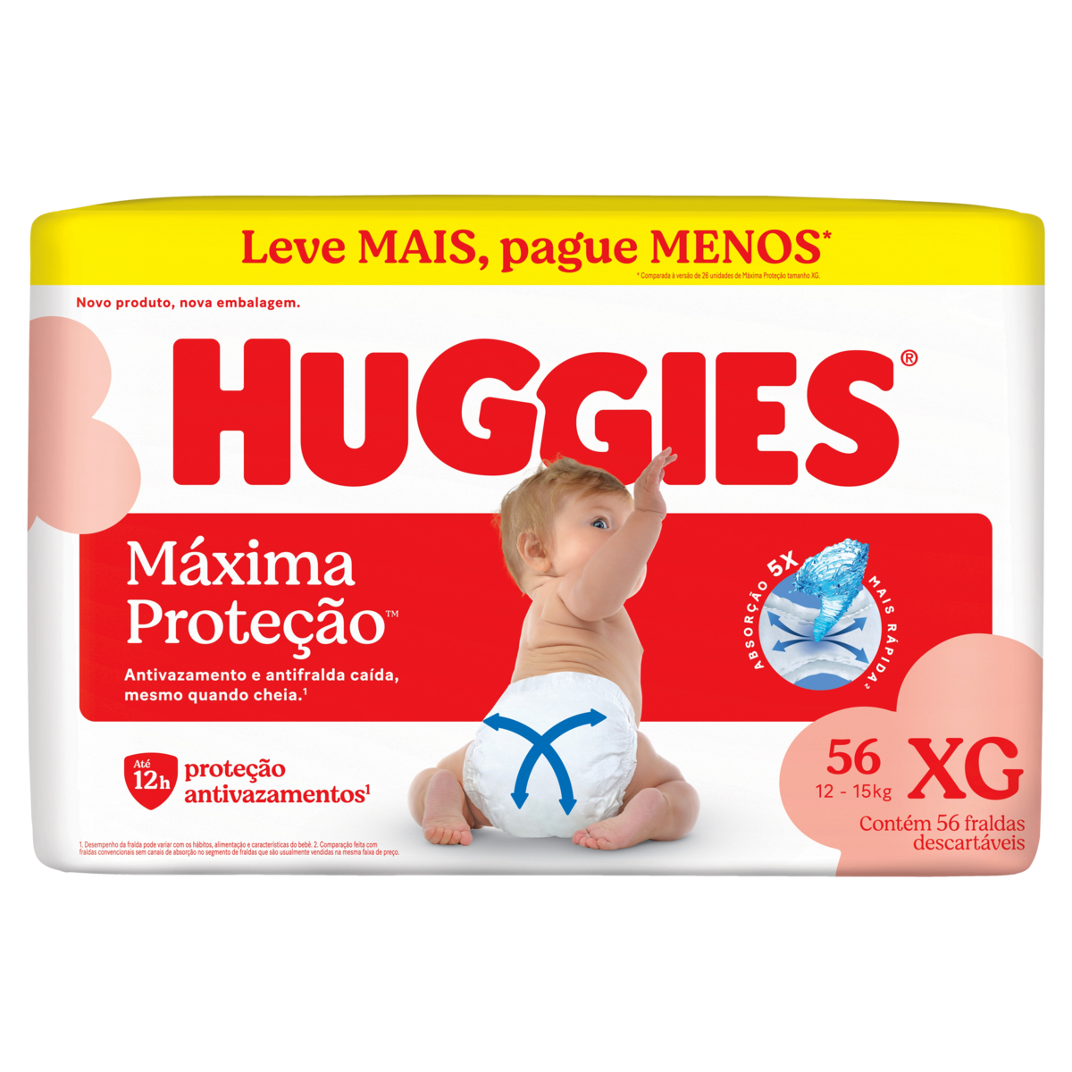 Fralda Descartável Infantil Huggies Supreme Care XG Pacote 56 Unidades