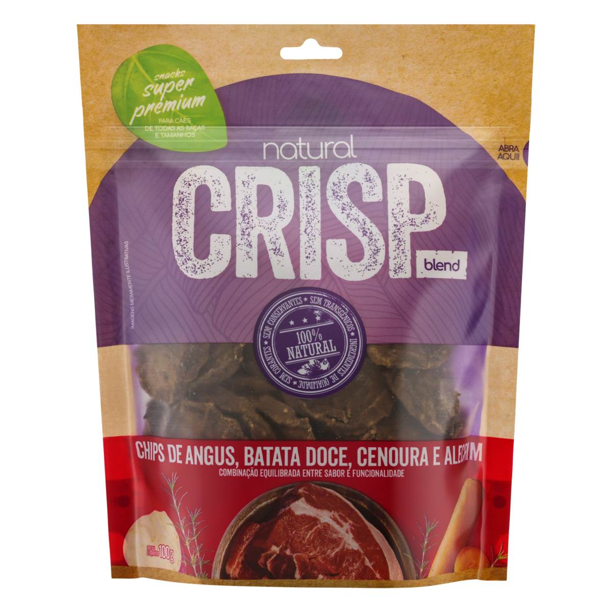 Chips para Cães Angus, Batata-Doce, Cenoura e Alecrim Natural Crisp Pouch 100g