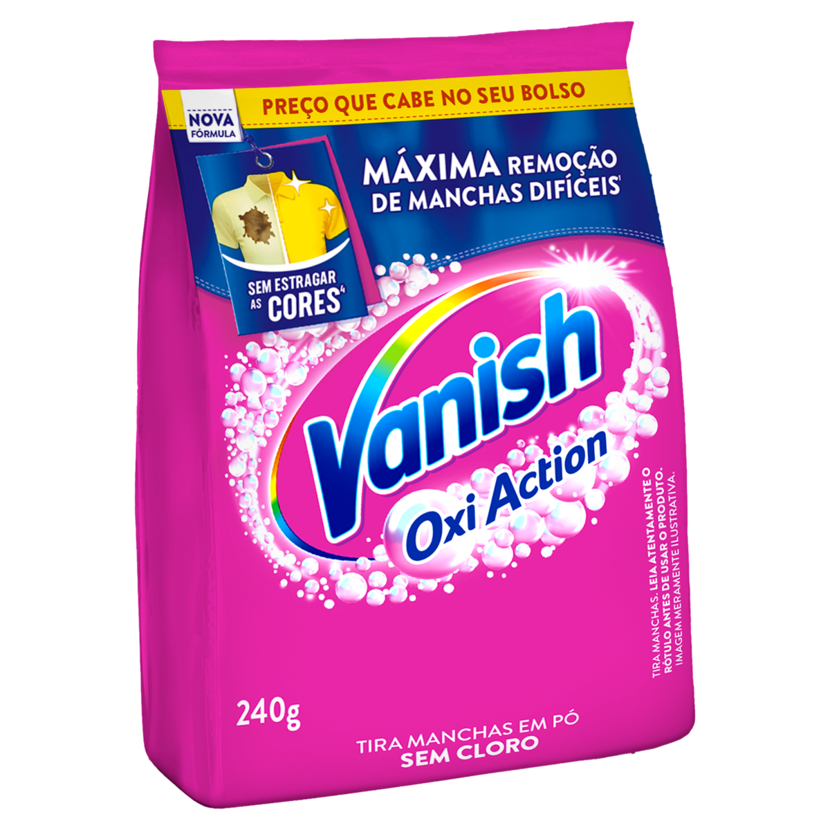Tira-Manchas Pó Roupas Coloridas Vanish Oxi Action Pacote 240g Refil Econômico