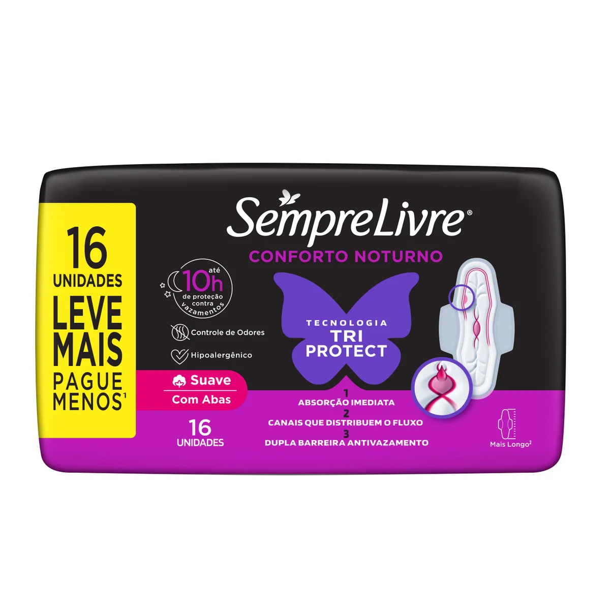 Absorvente Externo Sempre Livre Conforto Noturno Suave, 16un