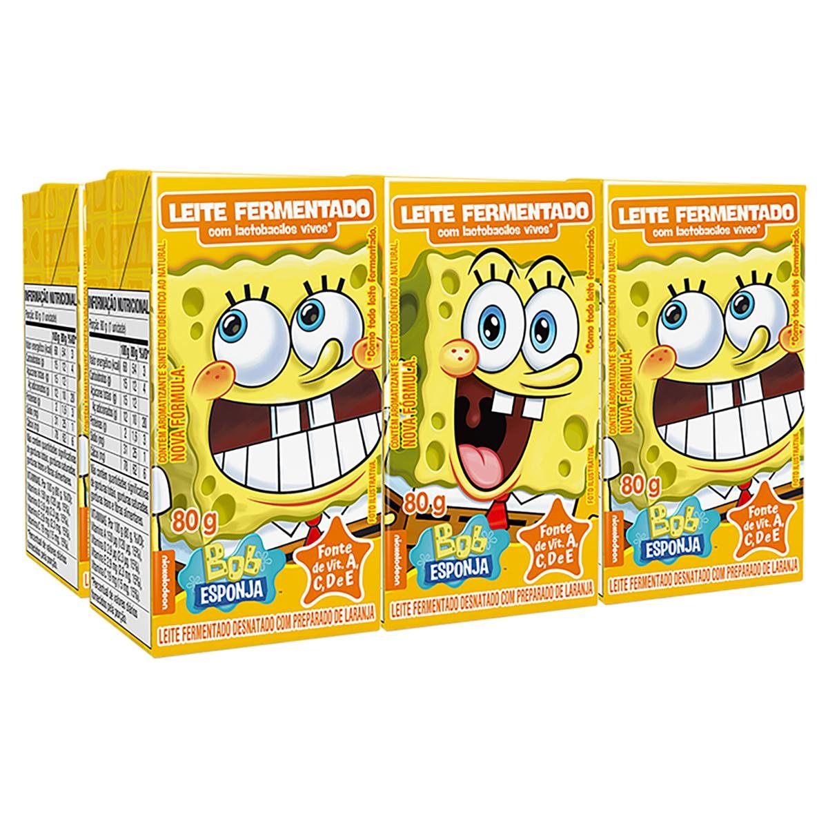 Pack Leite Fermentado Desnatado Laranja Bob Esponja Batavo Caixa 6 Unidades 80g Cada