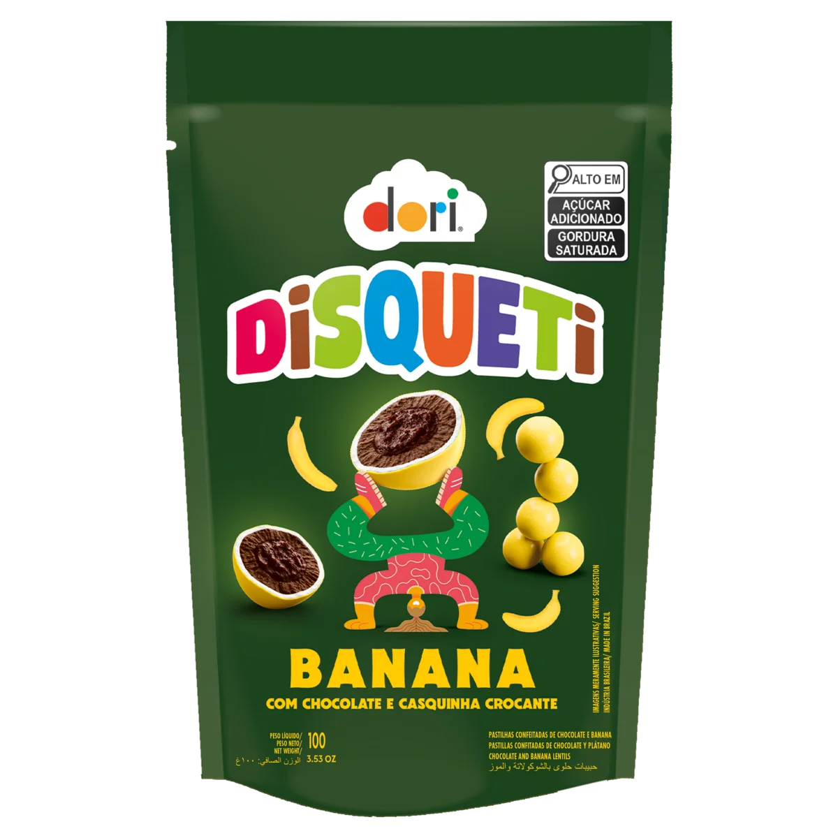 Pastilha de Chocolate Banana Dori Disqueti Sachê 100g