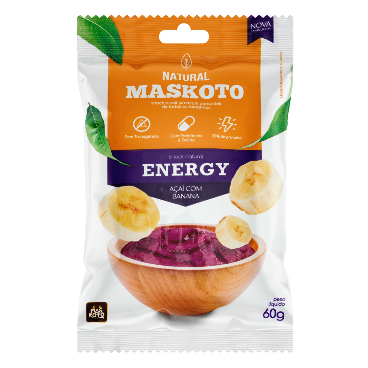 Snacks para Cães Açaí com Banana Natural Maskoto Energy Pacote 60g
