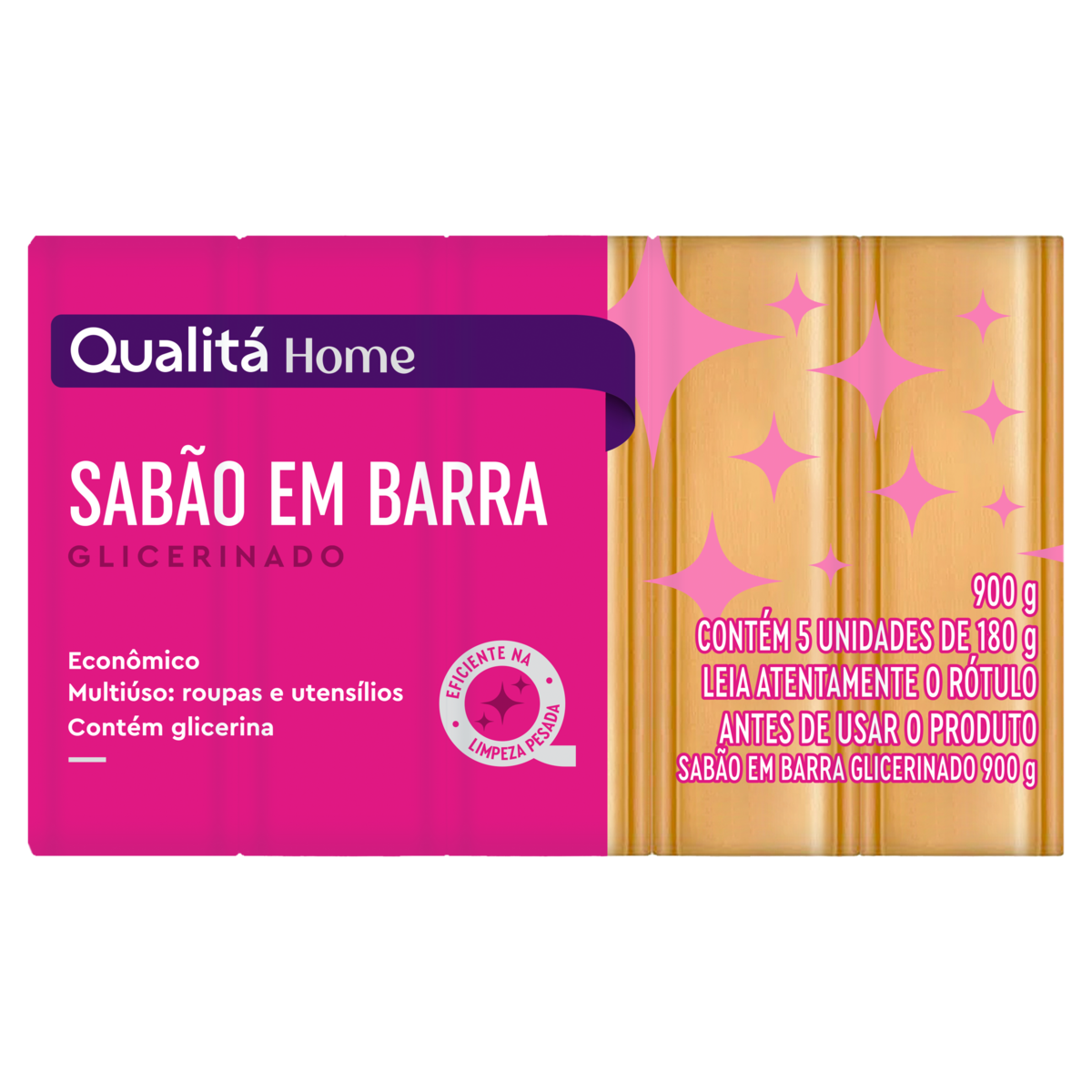 Sabão Barra Glicerinado Multiuso Qualitá Home Pacote 900g 5 Unidades