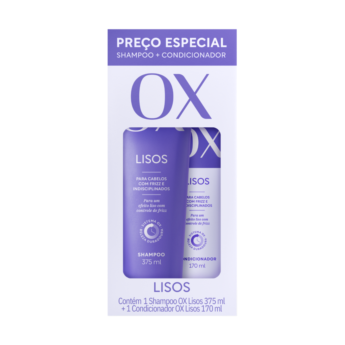 Kit Shampoo 375ml + Condicionador 170ml OX Cosméticos Liso Duradouro