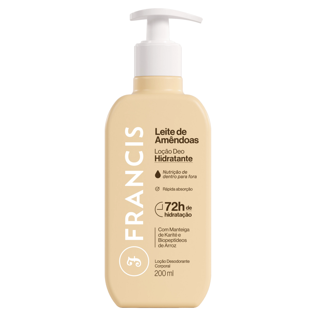 Loção Desodorante Deo-Hidratante Leite de Amêndoas Francis Frasco 200ml Pump