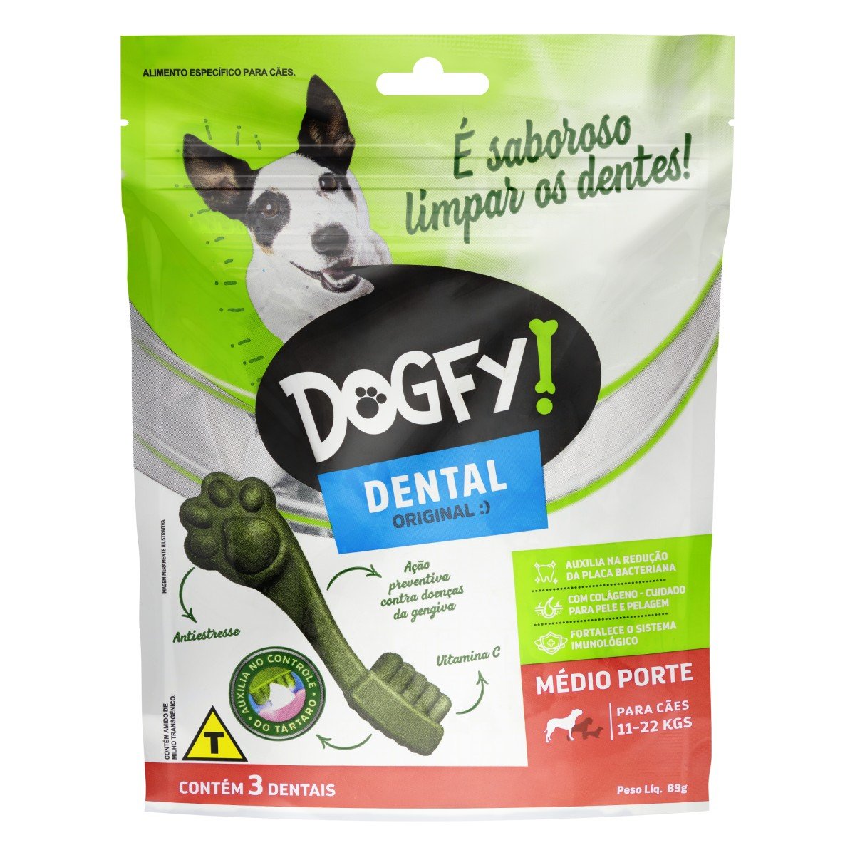 Petisco Dental para Cães Raças Médias Original Dogfy Pouch 89g 3 Unidades