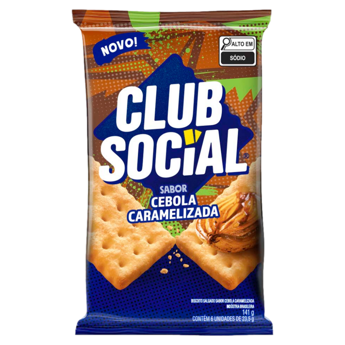Pack Biscoito Cebola Caramelizada Club Social Pacote 141g 6 Unidades