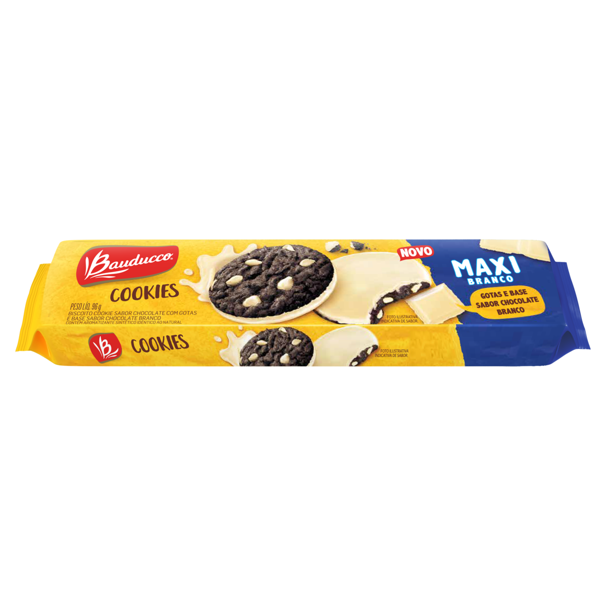 Biscoito Cookie Chocolate com Gotas Cobertura Chocolate Branco Bauducco Maxi Pacote 96g