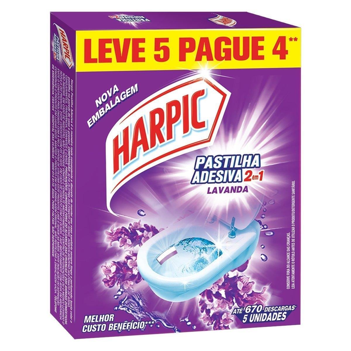Detergente Sanitário Pastilha Adesiva Lavanda Harpic Leve 5 Pague 4 Unidades