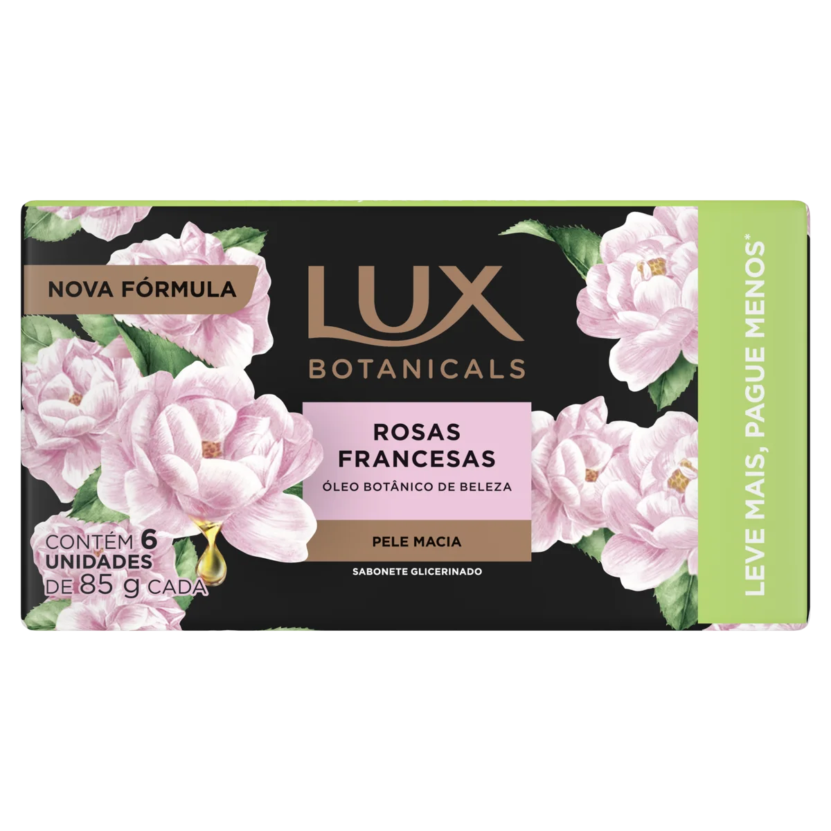 Pack Sabonete Barra de Glicerina Rosas Francesas Lux Botanicals Envoltório 6 Unidades 85g Cada Leve Mais Pague Menos
