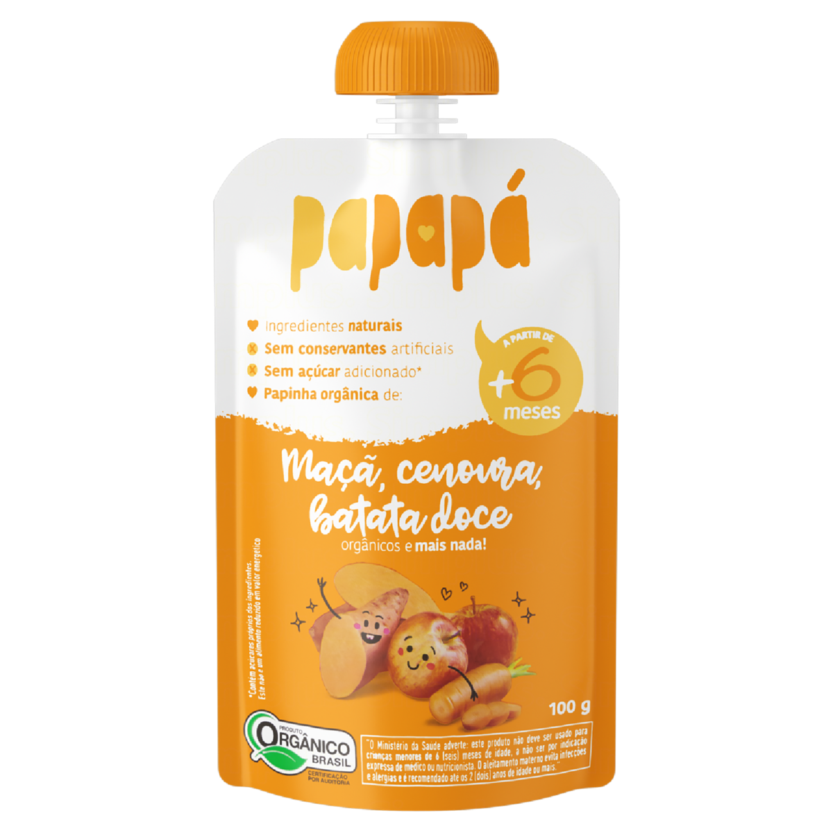 Papinha Orgânica Maçã, Cenoura, Batata-Doce Papapá Squeeze 100g