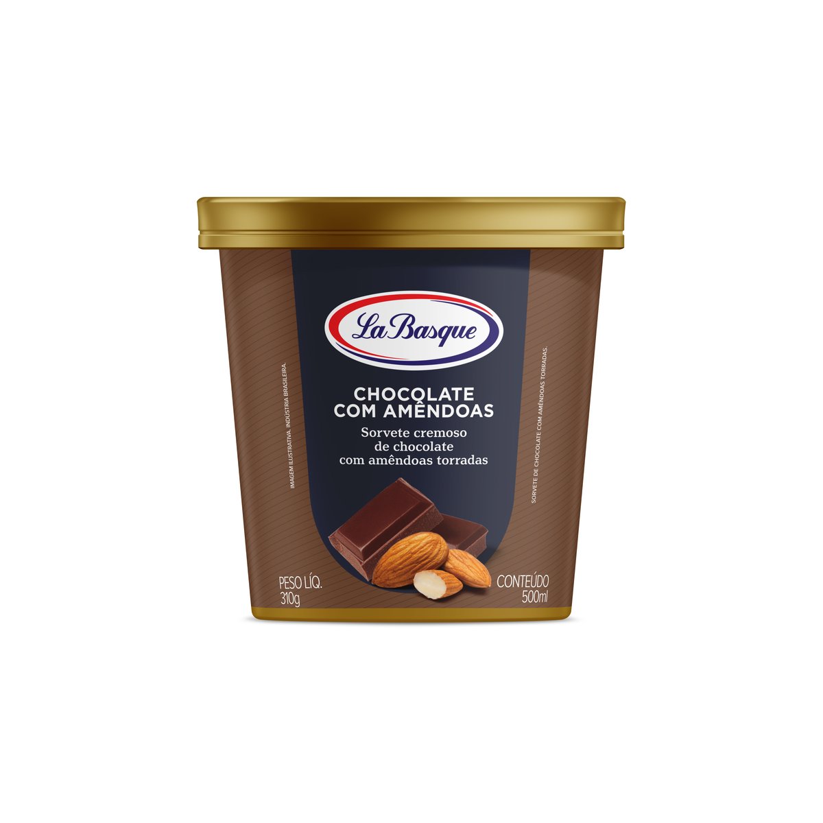 Sorvete Chocolate com Amêndoas La Basque Premium Ice Cream Pote 500ml