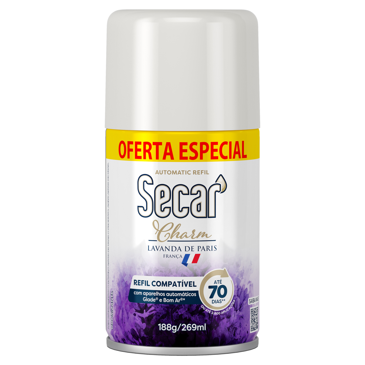 Odorizador de Ambiente Aerossol Lavanda de Paris Secar Charm Frasco 269ml Spray Refil