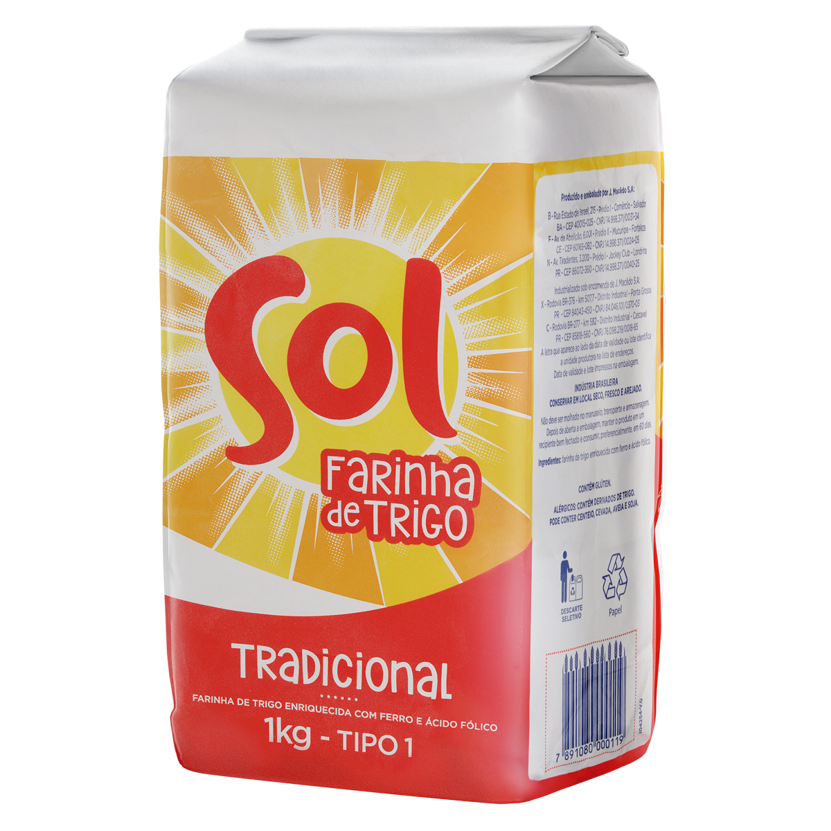 Farinha De Trigo Tradicional SOL Pacote 1Kg
