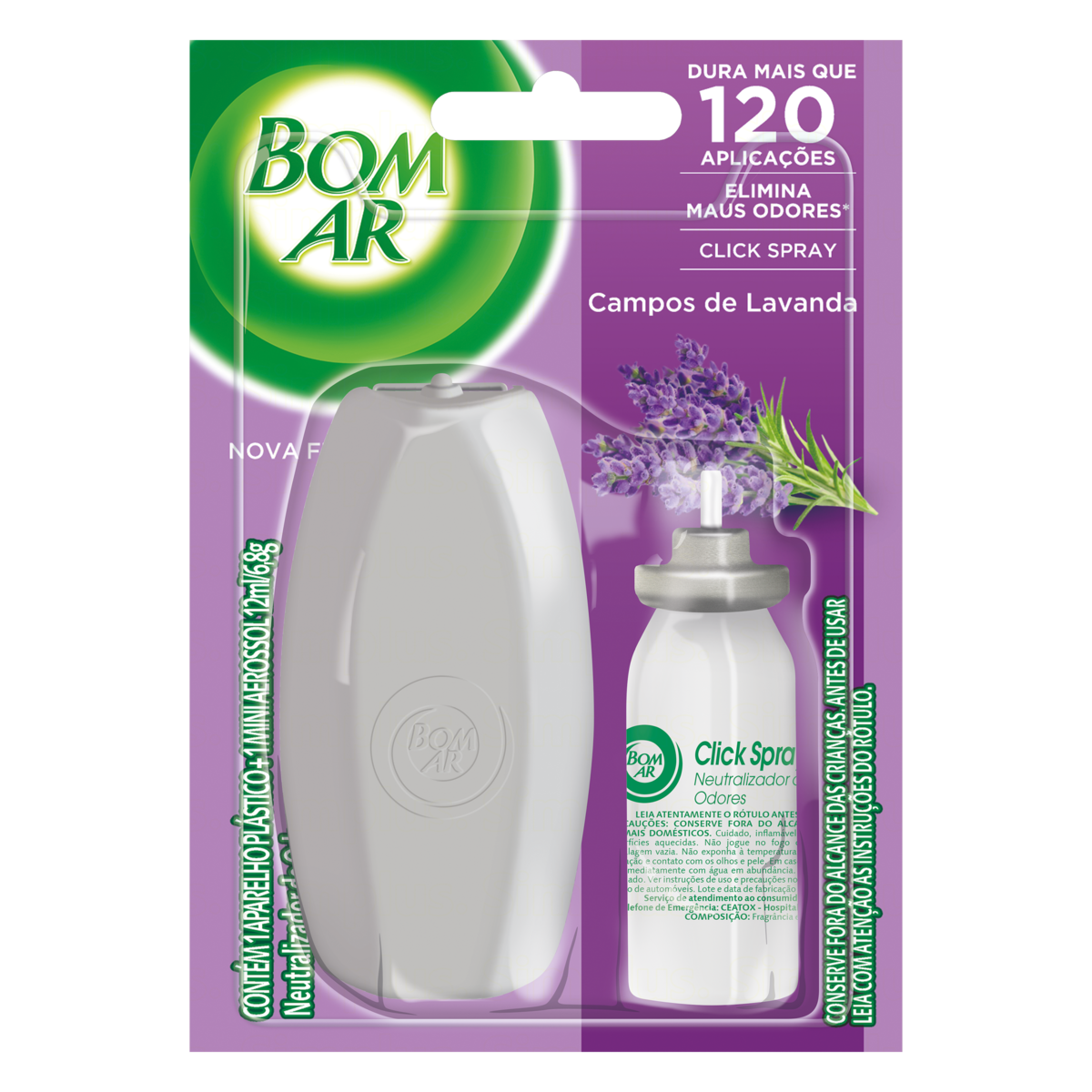 Aparelho e Neutralizador de Odores Campos de Lavanda Click Spray Bom Ar Blister 12ml