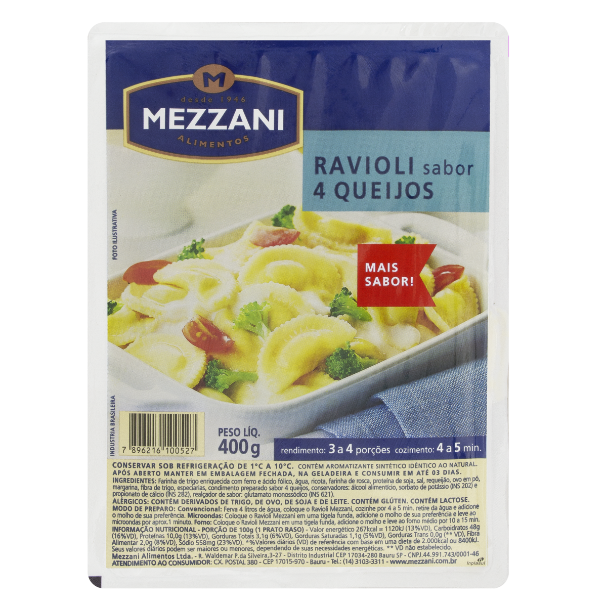 Ravióli 4 Queijos Mezzani Bandeja 400g