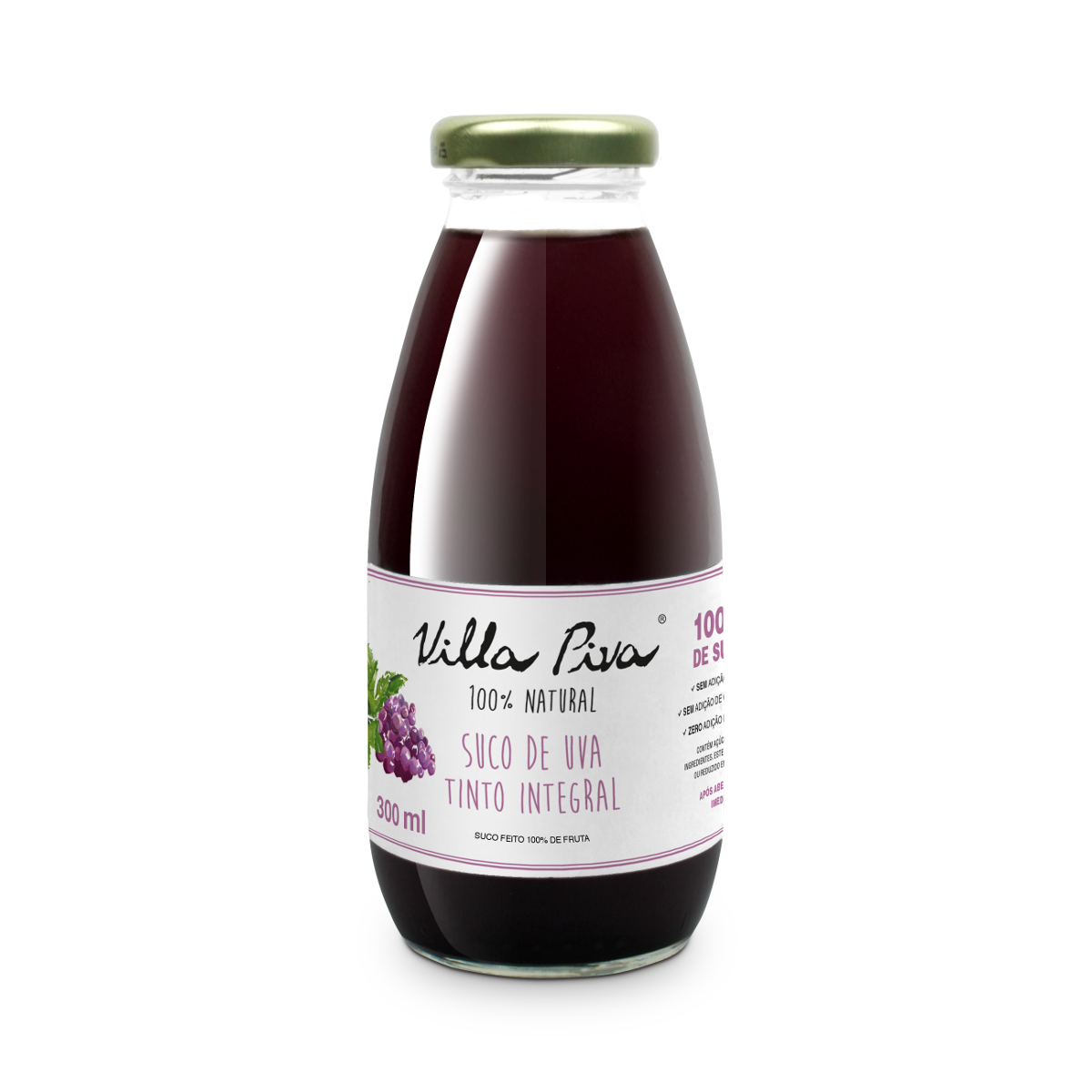 Suco Integral Uva Tinto Villa Piva Garrafa 300ml