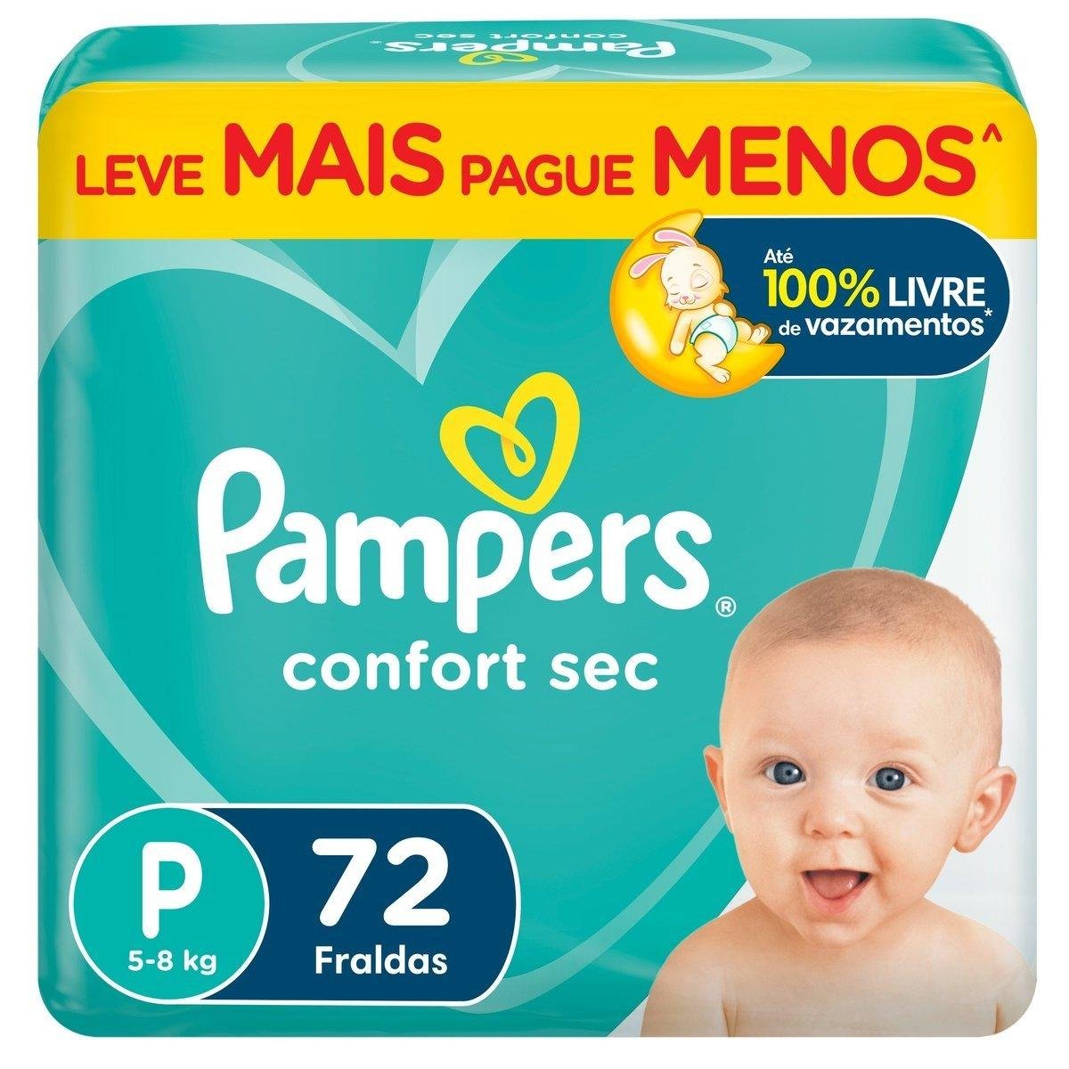 Fralda Descartável Infantil Pampers Confort Sec P Pacote 72 Unidades Leve Mais Pague Menos
