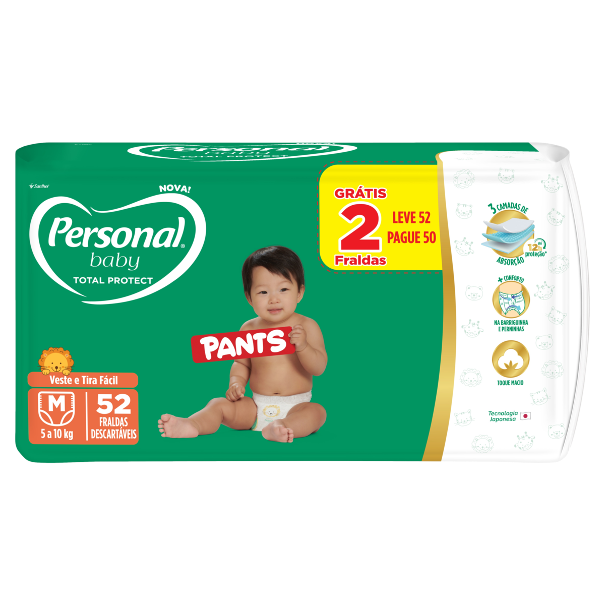 Fralda Descartável Pants Personal Baby Total Protect M Pacote Leve 52 Pague 50 Unidades