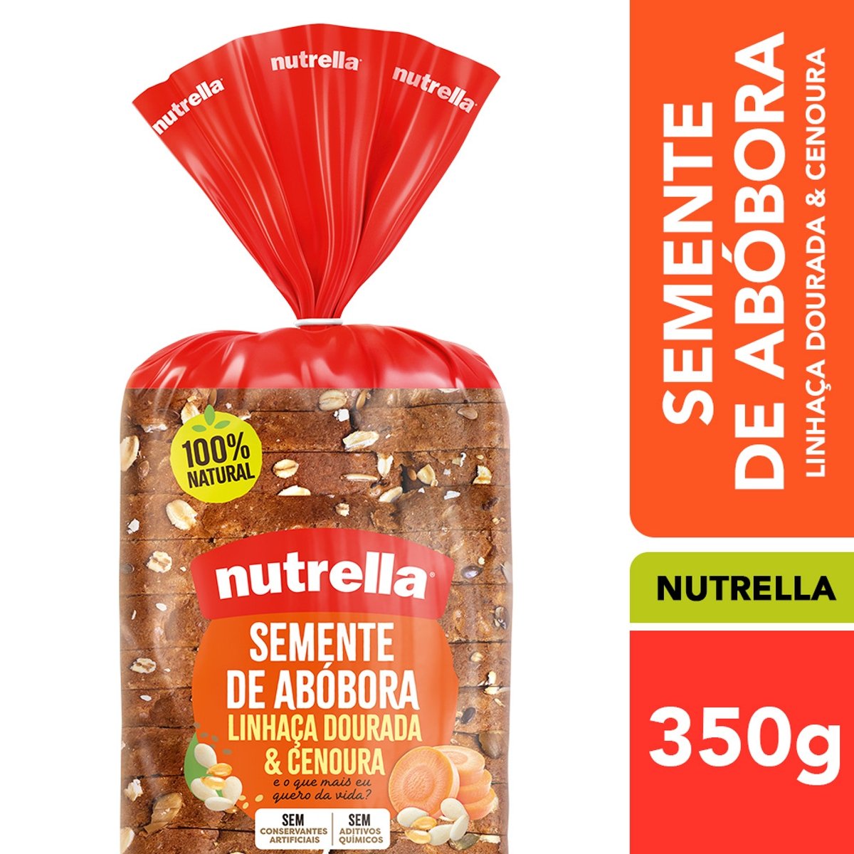 Pão Integral Semente de Abóbora, Linhaça Dourada & Cenoura Nutrella Pacote 350g