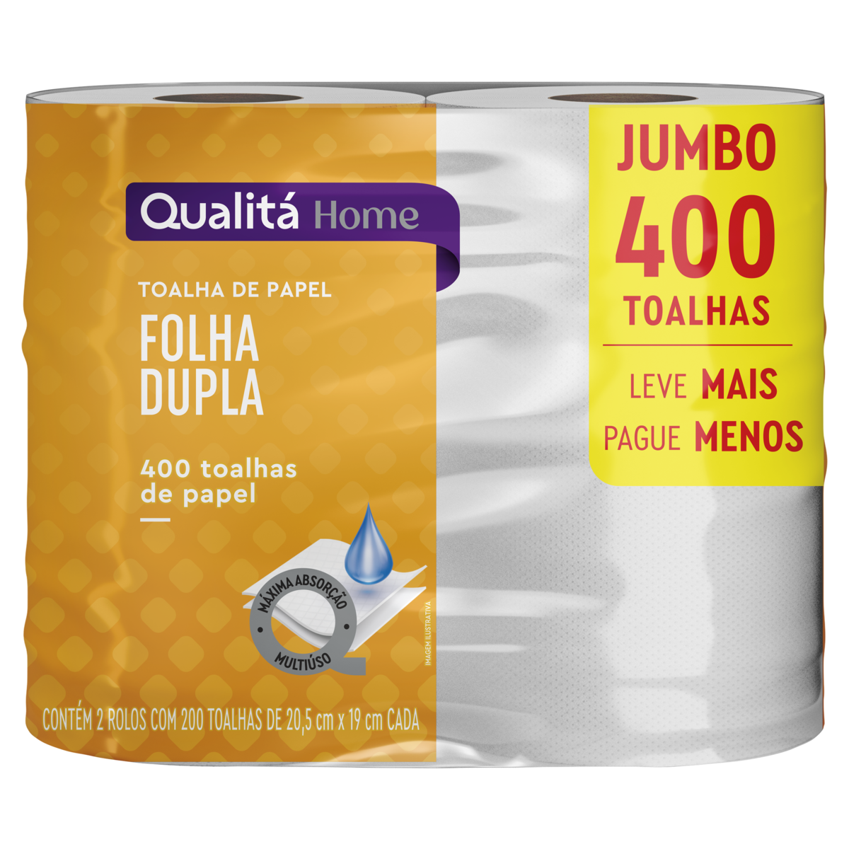 Toalha de Papel Folha Dupla Jumbo Qualitá Home Pacote 2 Unidades Leve Mais Pague Menos