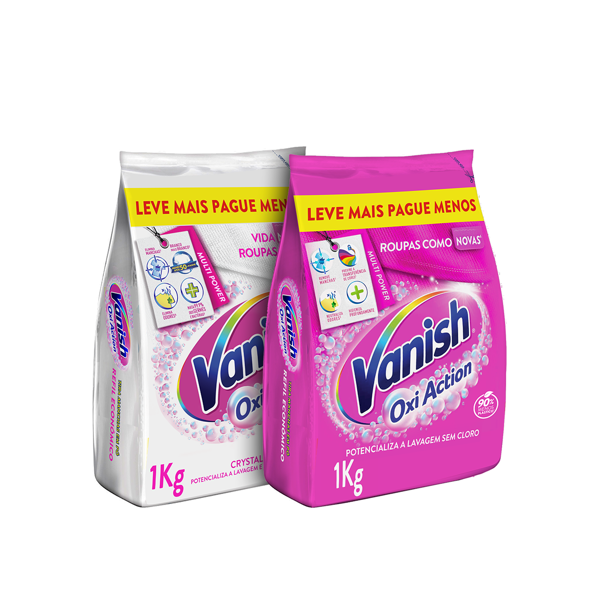 Kit Tira Manchas em Pó Vanish Multi Power Oxi Action 1kg Refil Econômico para roupas coloridas + Tira Manchas em Pó Vanish Crystal White Oxi Action 1kg Refil Econômico para roupas brancas
