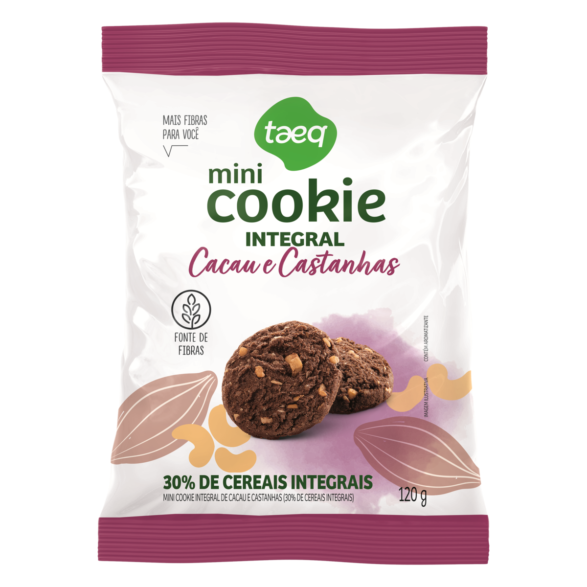 Minibiscoito Cookie Integral Cacau e Castanhas Taeq Pacote 120g