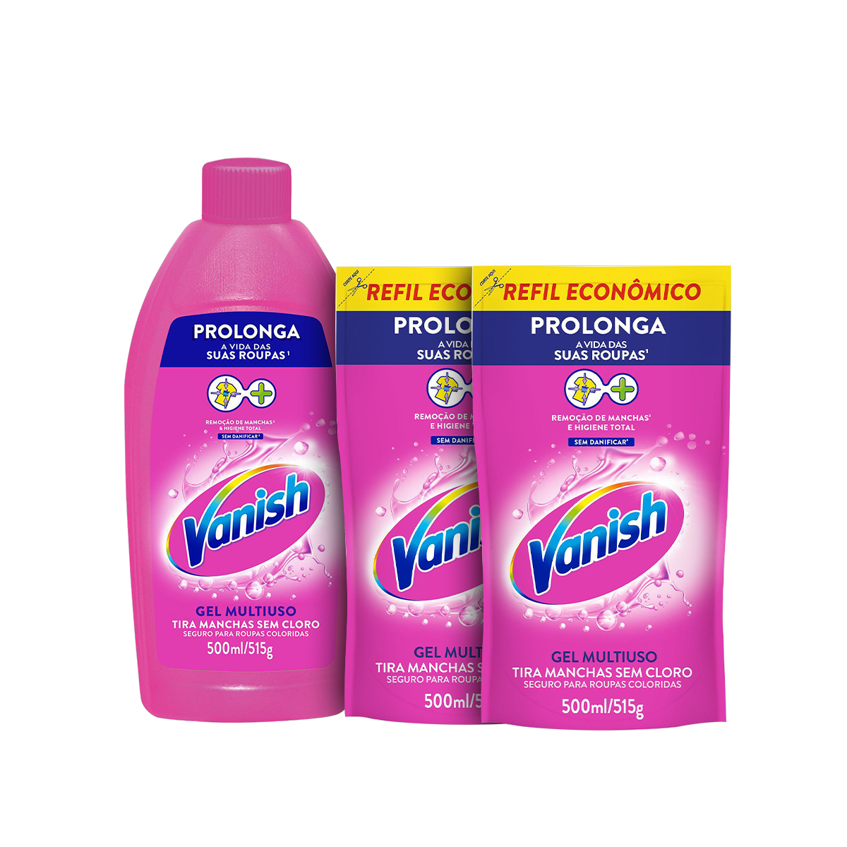 Kit 2 Tira Manchas em Gel Vanish Multiuso 500ml Refil Econômico para roupas coloridas + Tira Manchas em Gel Vanish Multiuso 500ml para roupas coloridas