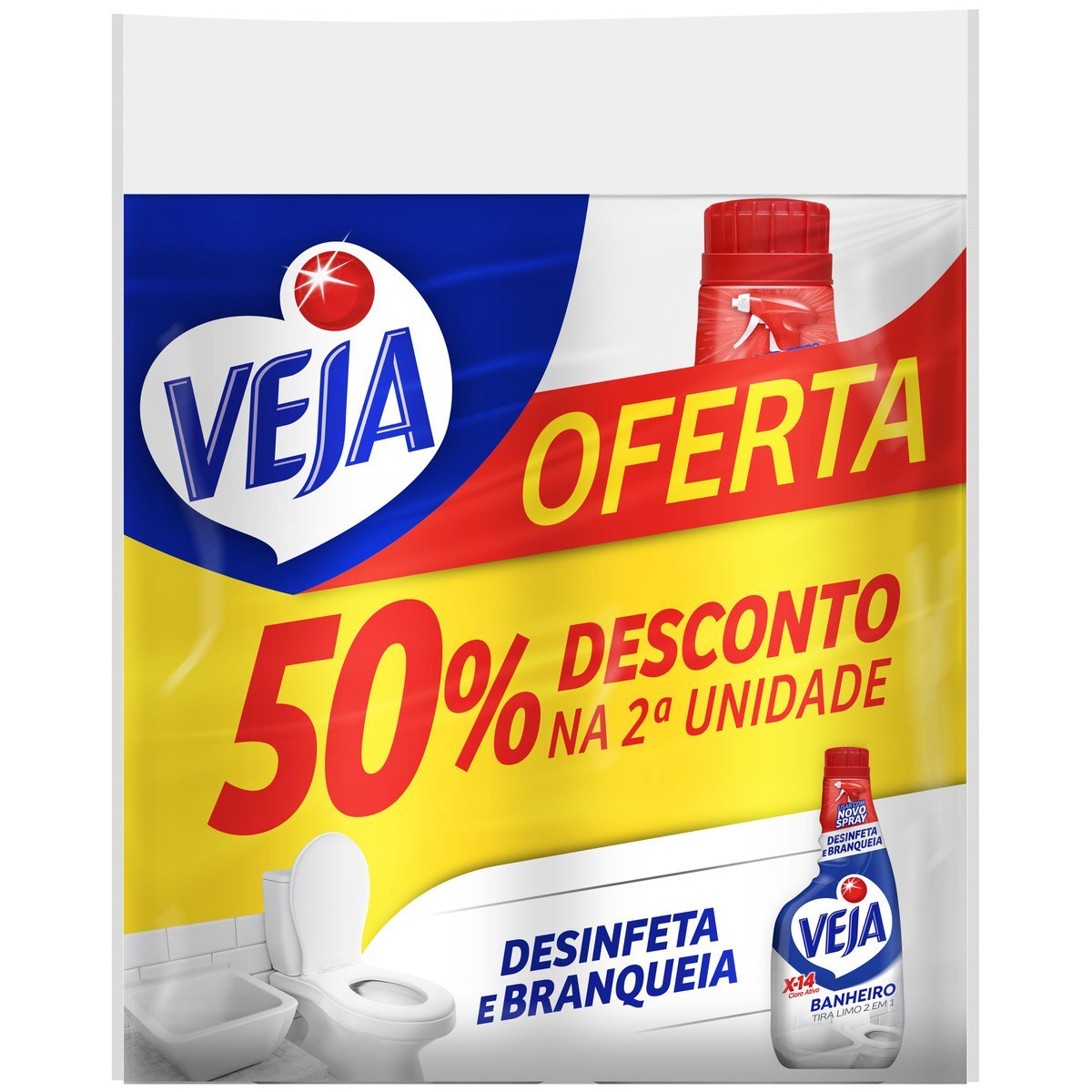 Pack Desinfetante Banheiro Tira-Limo Veja X-14 Frasco 2 Unidades 500ml Cada Grátis 50% de Desconto na 2ª Unidade Refil