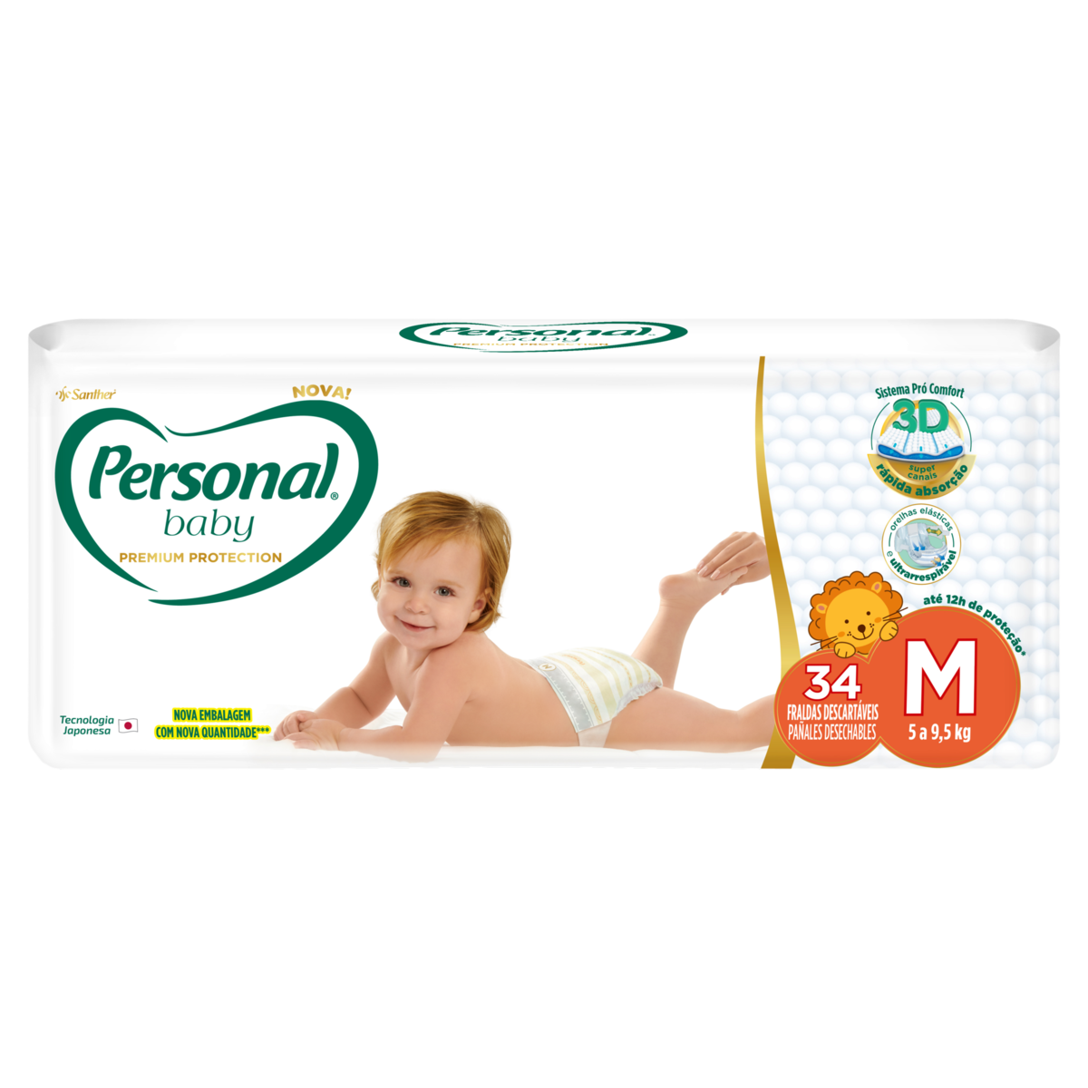 Fralda Descartável Personal Baby Premium Protection M Pacote 34 Unidades