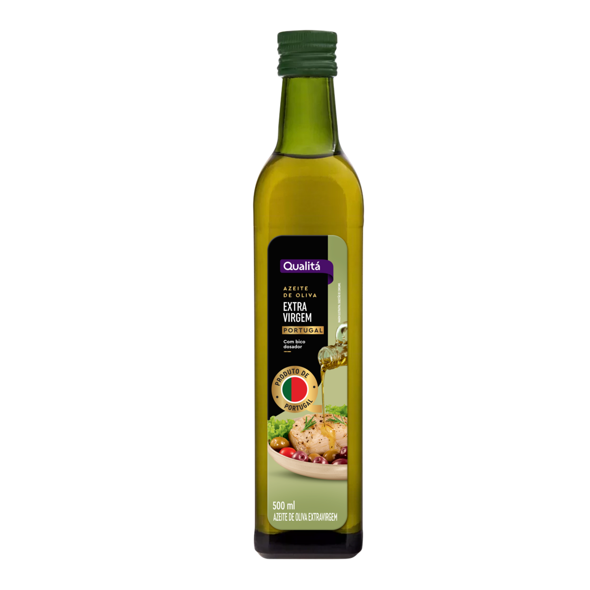 Azeite de Oliva Extra Virgem Português com Bico Dosador Qualitá Vidro 500ml