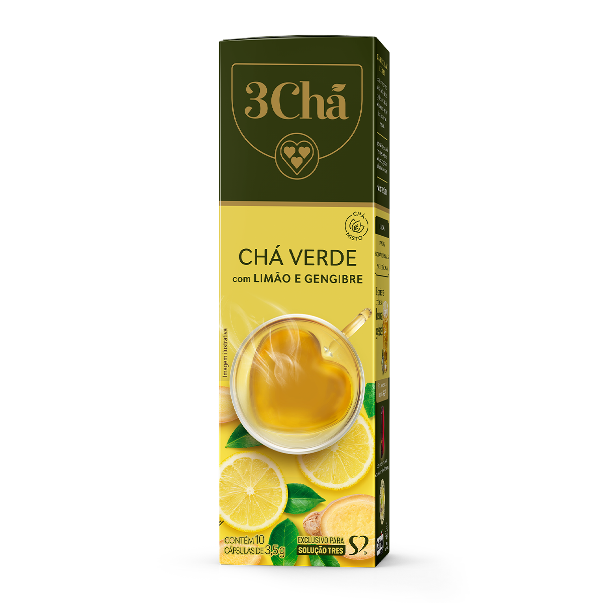 Chá Verde em Cápsula Limão e Gengibre Tres Caixa 35g 10 Unidades