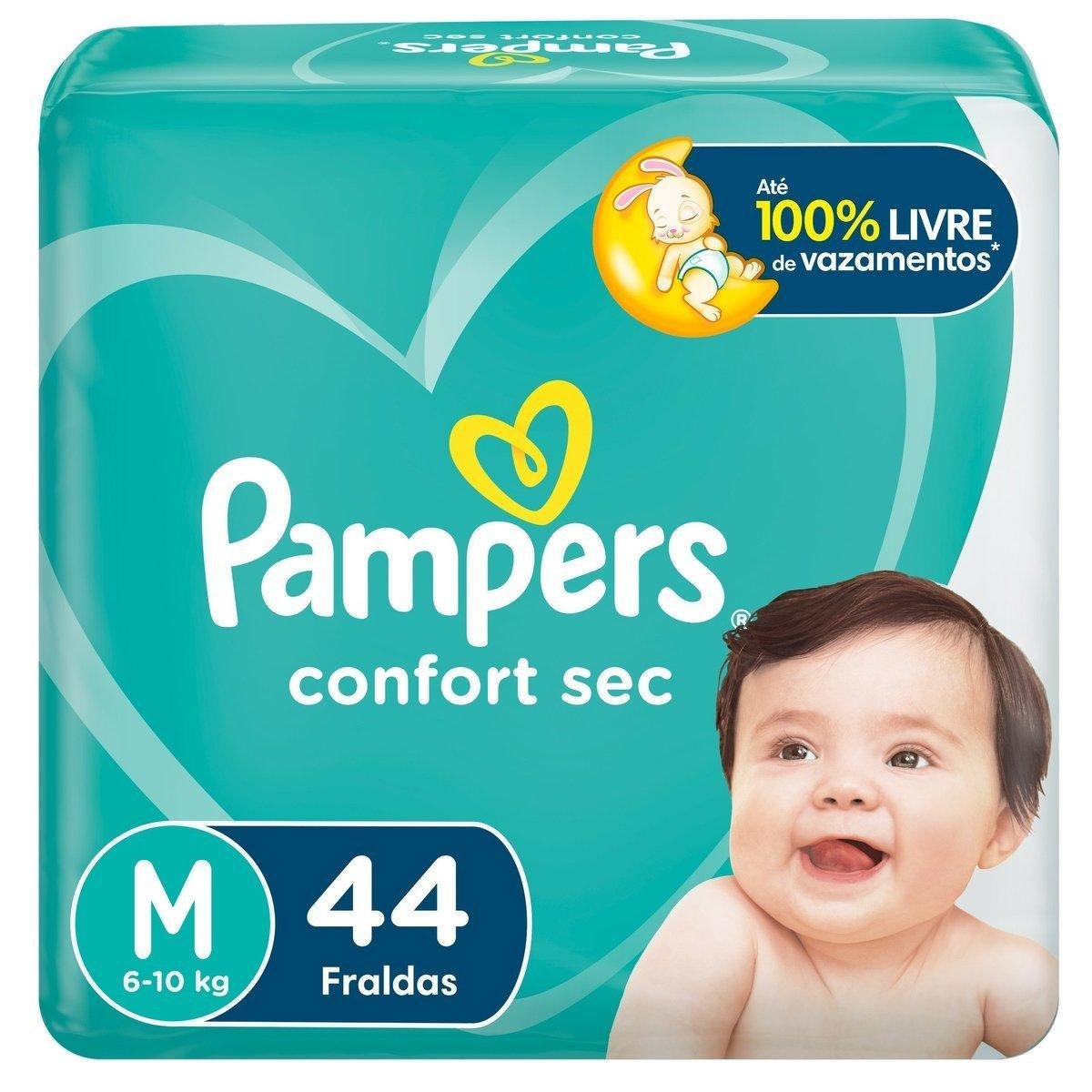 Fralda Descartável Infantil Pampers Confort Sec M Pacote 44 Unidades