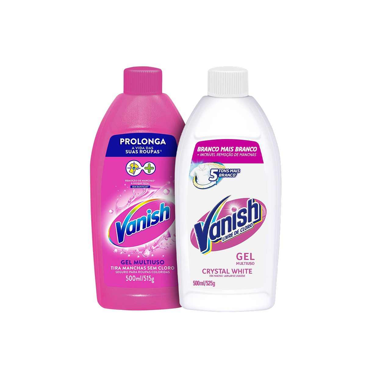 Kit Tira Manchas em Gel Vanish Multiuso 500ml para roupas coloridas + Tira Manchas em Gel Vanish Crystal White 500ml para roupas brancas