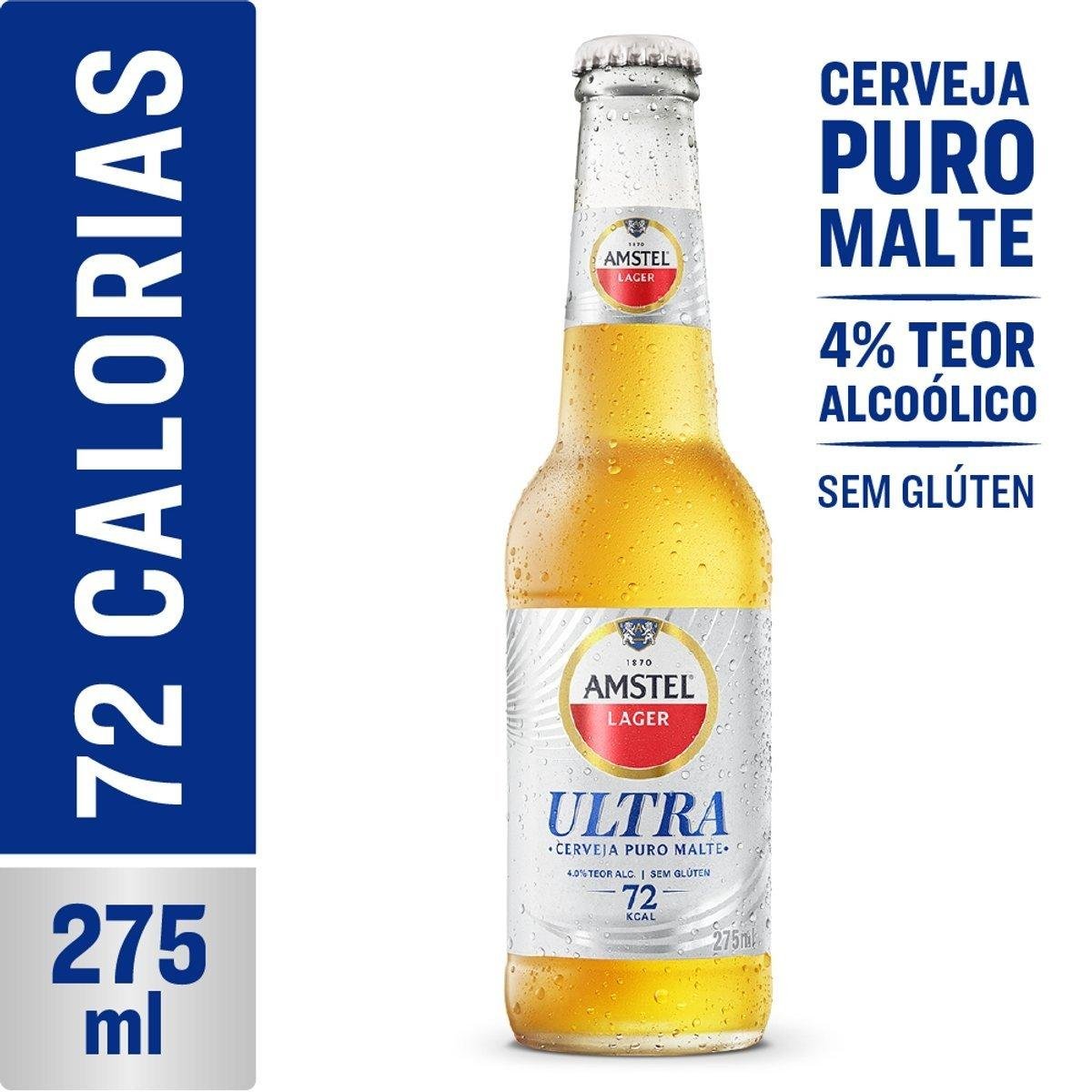 Cerveja Lager Puro Malte sem Glúten Amstel Ultra Garrafa 275ml