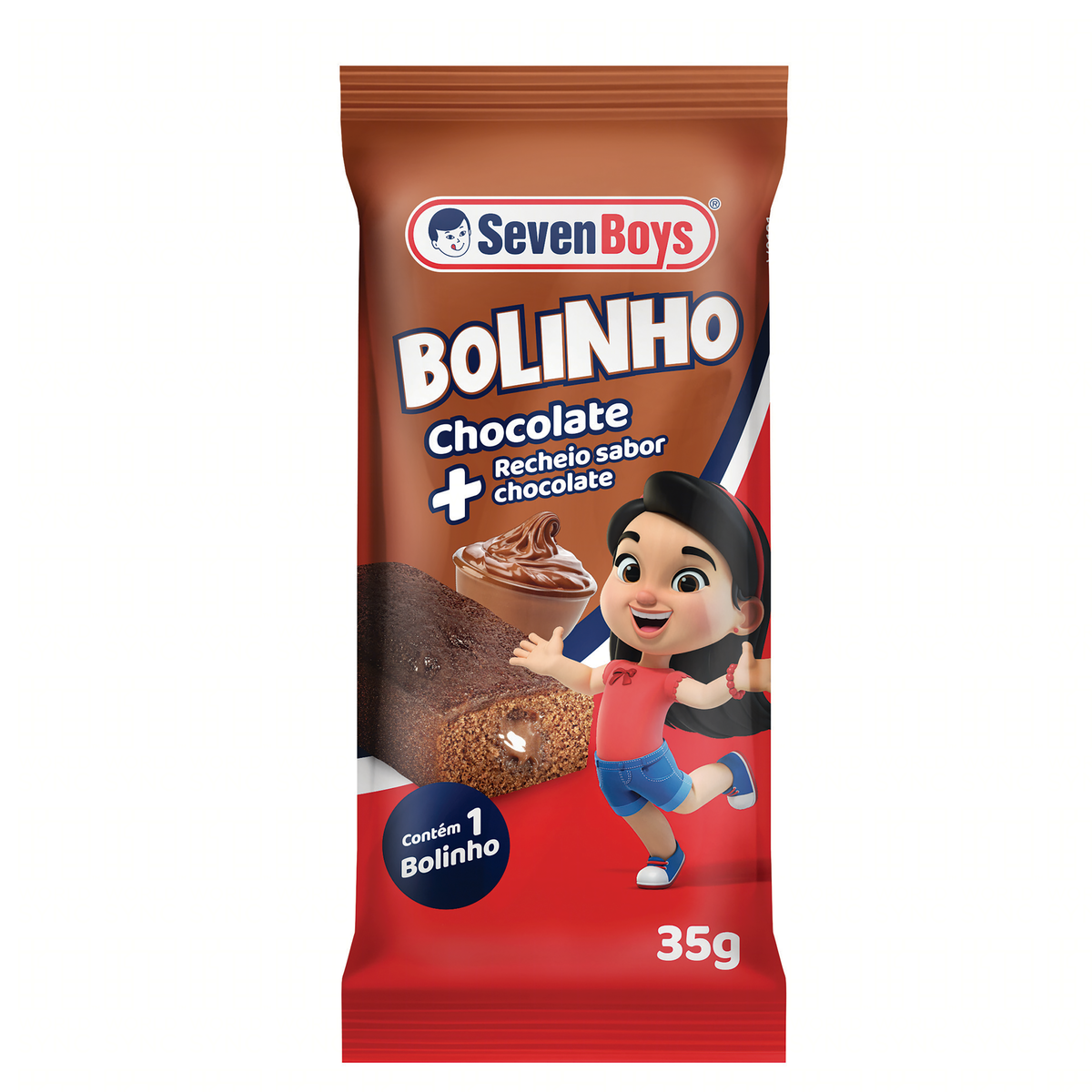 Bolinho Chocolate Recheio Chocolate Seven Boys Pacote 35g