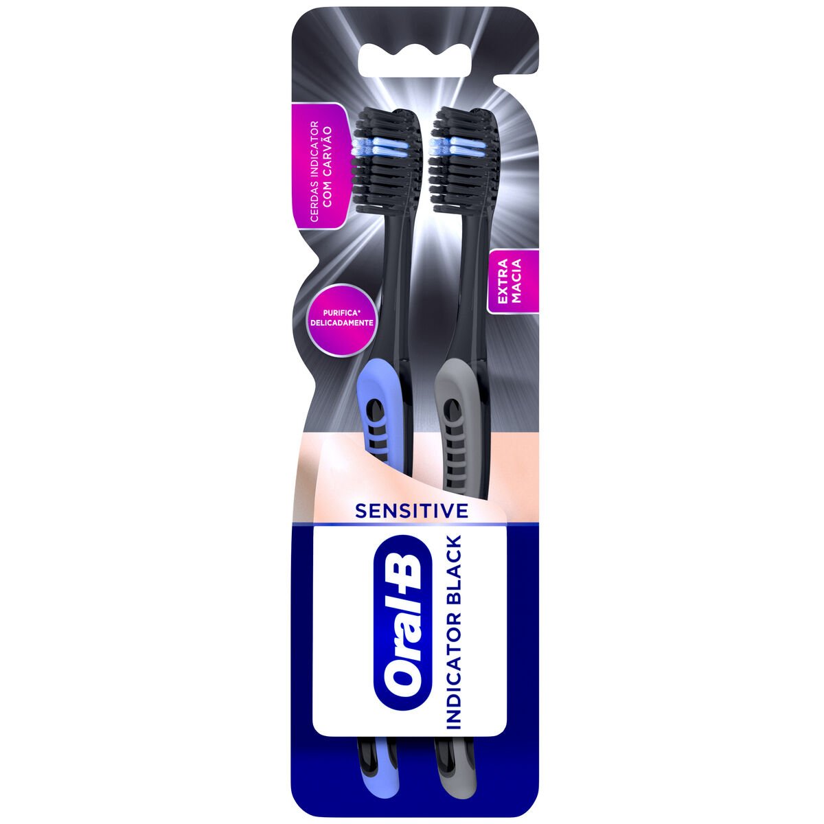 Escova Dental Extramacia Sensitive Oral-B Pro-Saúde Indicator Black 2 Unidades