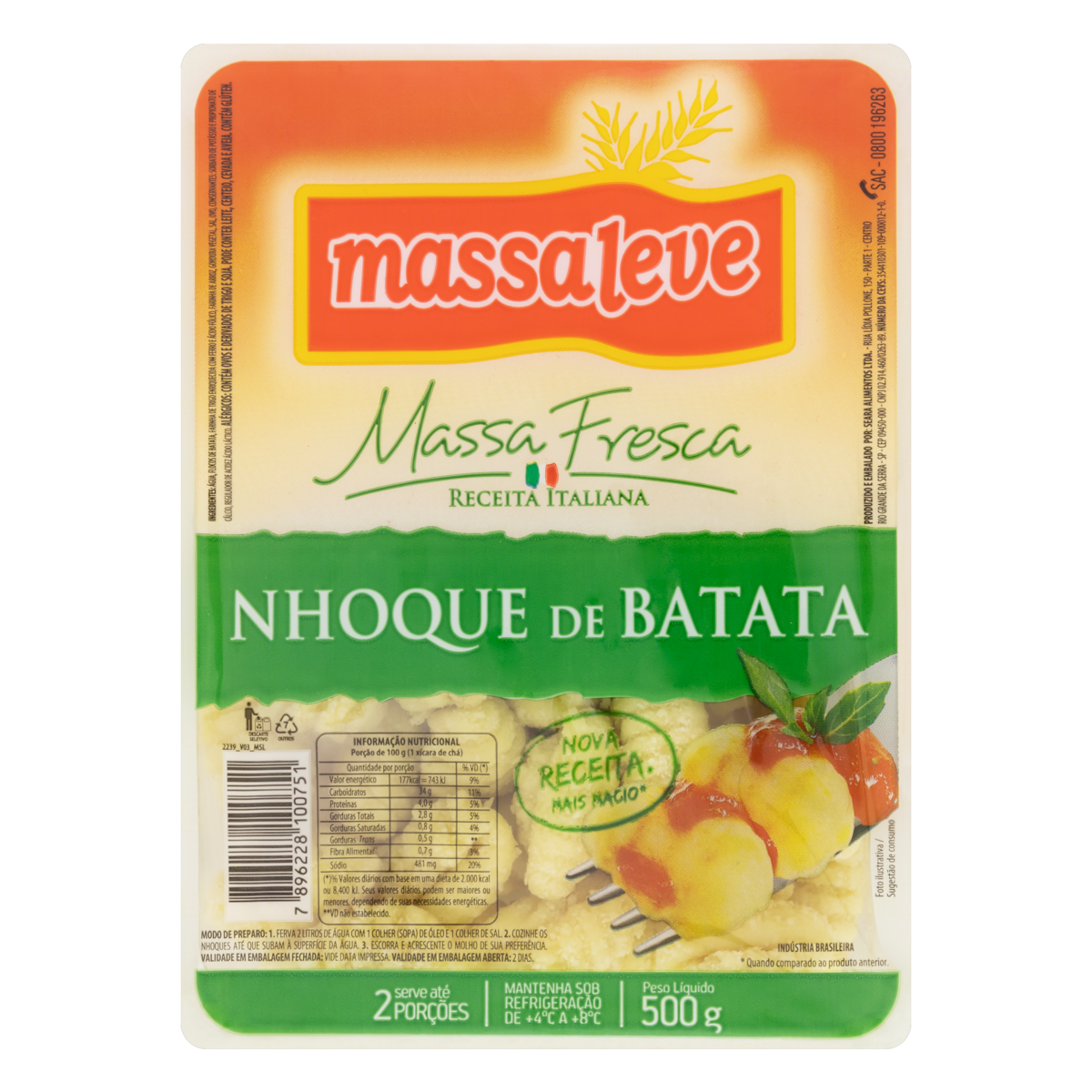 Nhoque de Batata Massa Leve Bandeja 500g