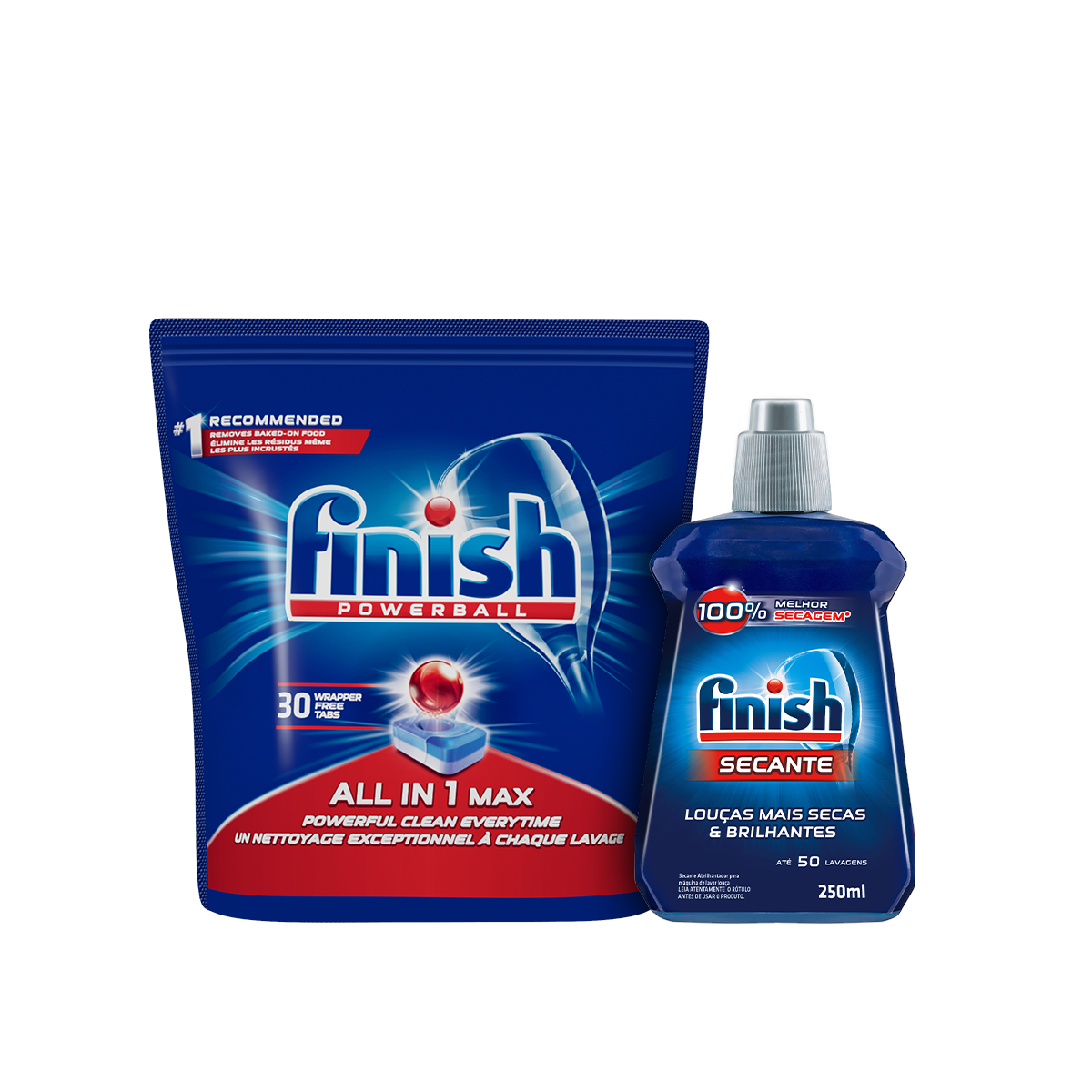 Kit Detergente para Lava Louças em tabletes Finish com 30 unidades + Secante para Lava-Louças Finish Abrilhantador 250ml