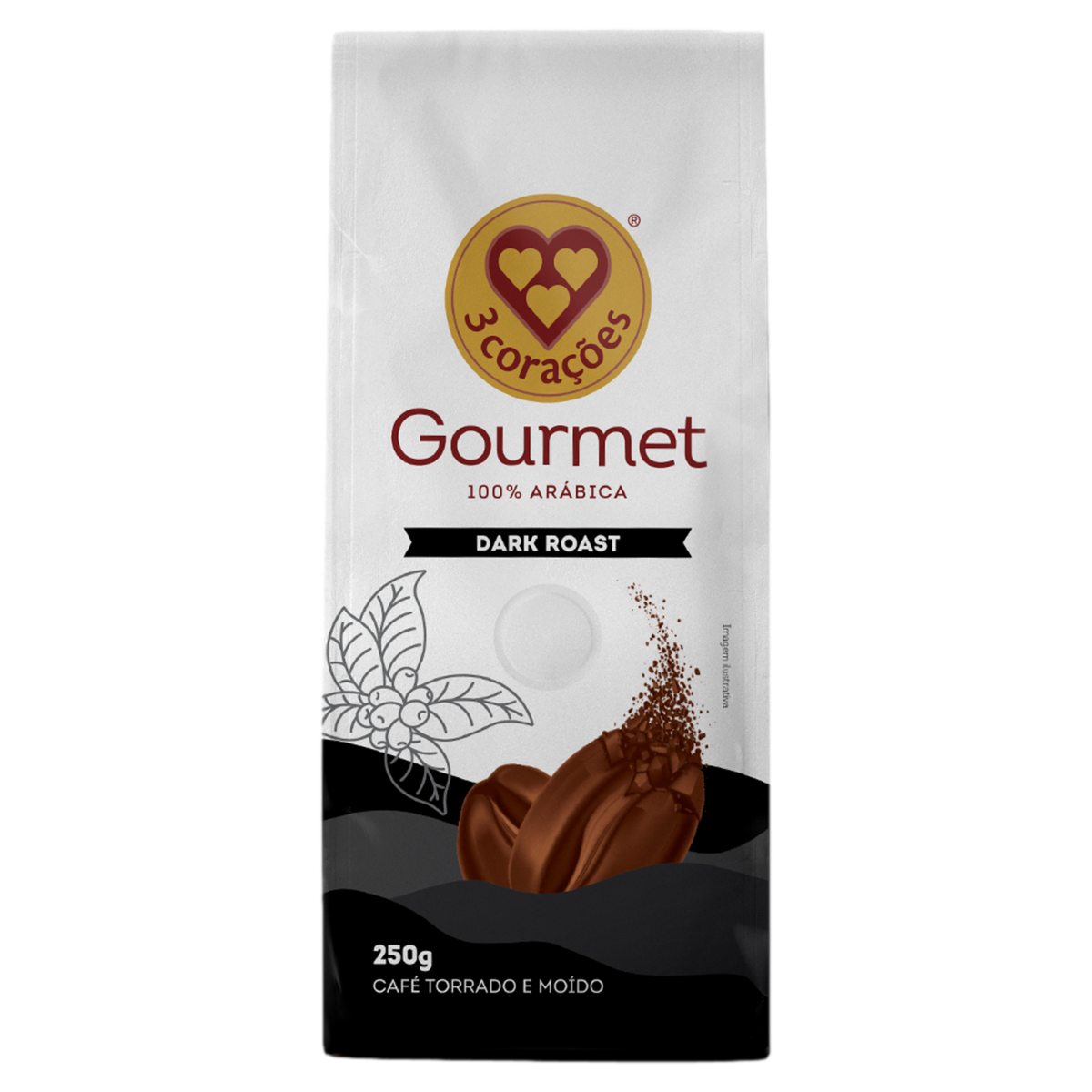 Café Torrado e Moído 3 Corações Gourmet Dark Roast Pacote 250g