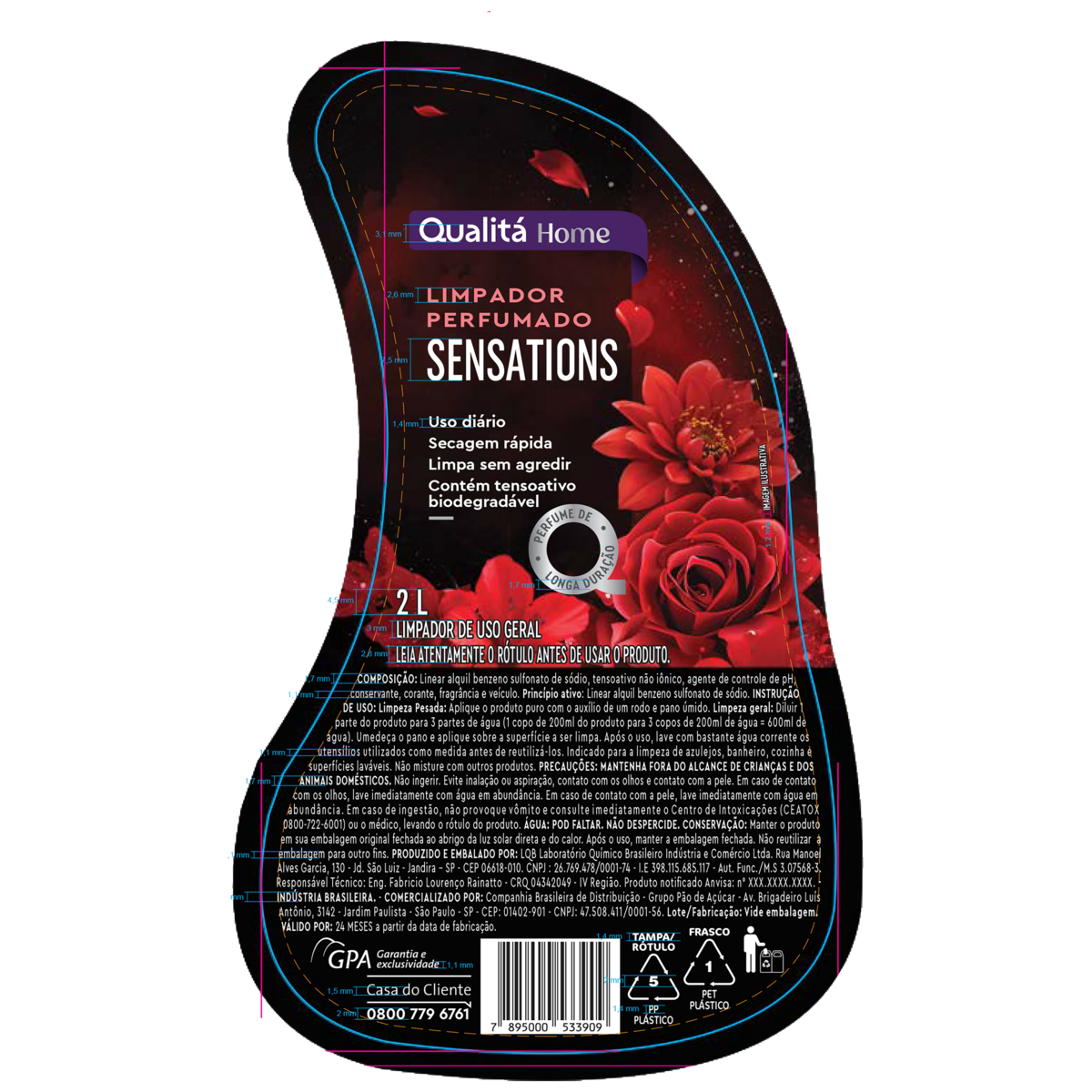 Limpador Perfumado Sensations Qualitá Home Garrafa 2l
