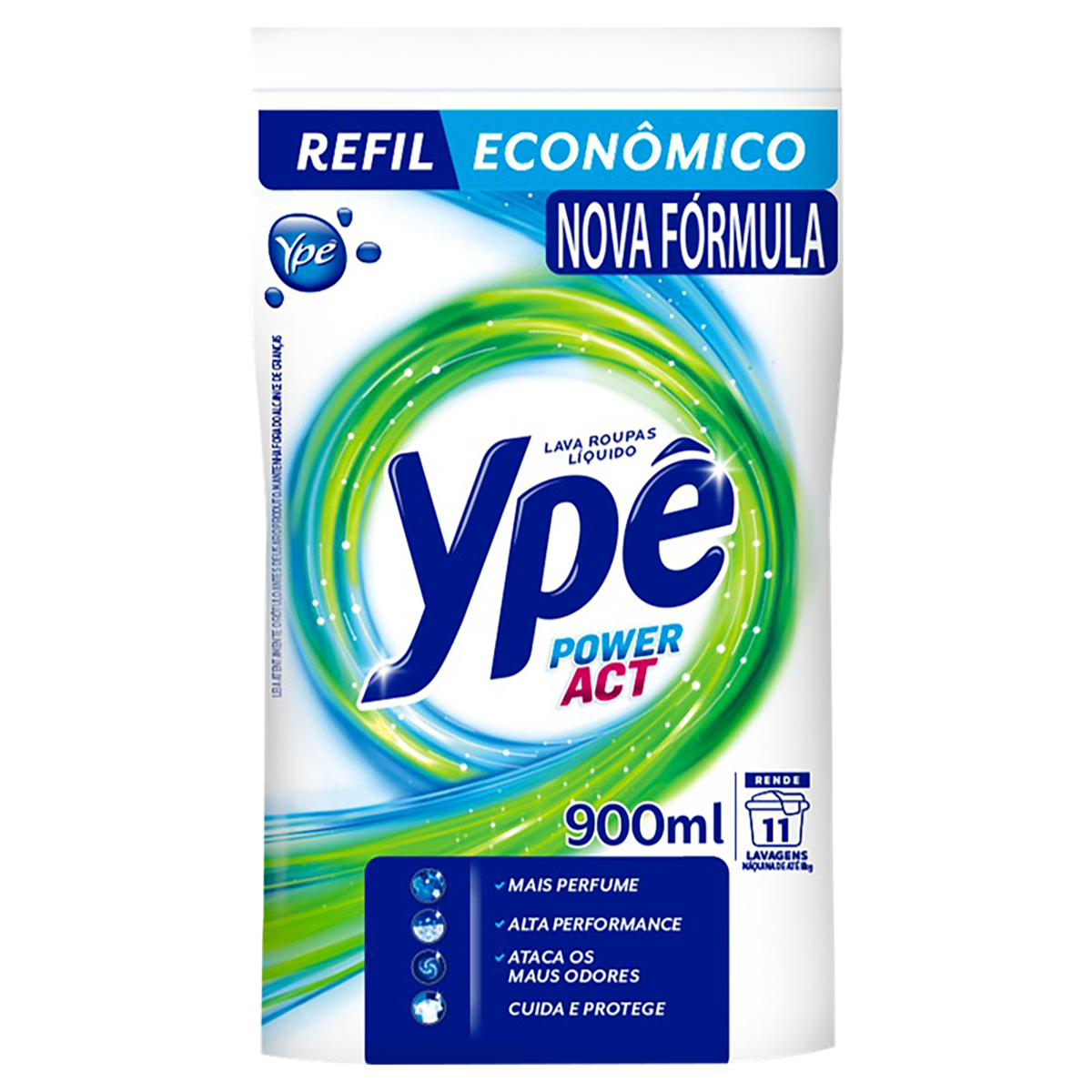 Lava-Roupas Líquido Ypê Power Act Pouch 900ml Refil Econômico
