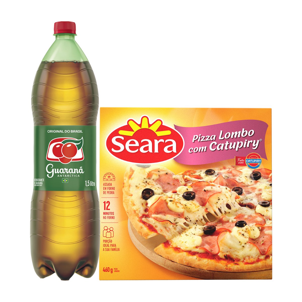 Kit Refrigerante ANTARCTICA Guaraná Garrafa 1,5L + Pizza de lombo com catupiry Seara 460g