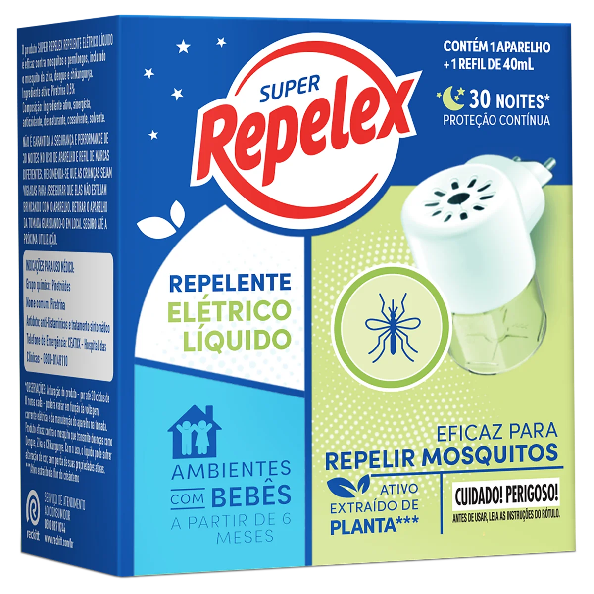 Kit Aparelho Elétrico + Refil Repelente Líquido 30 Noites Repelex 40ml