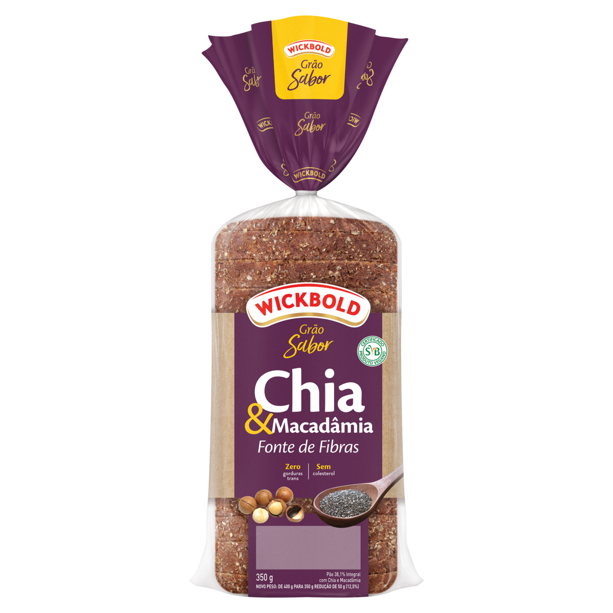 Pão Chia & Macadâmia Vegano Wickbold Grão Sabor Pacote 350g