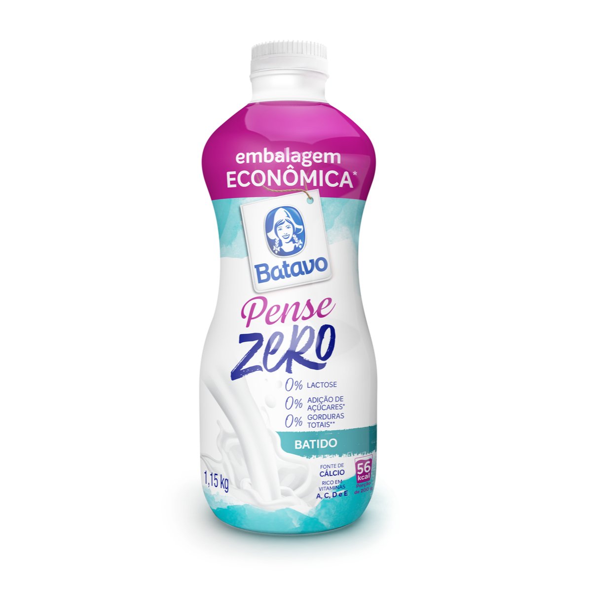 Iogurte Desnatado Batido Zero Lactose Batavo Pense Zero Garrafa 1,15kg Embalagem Econômica