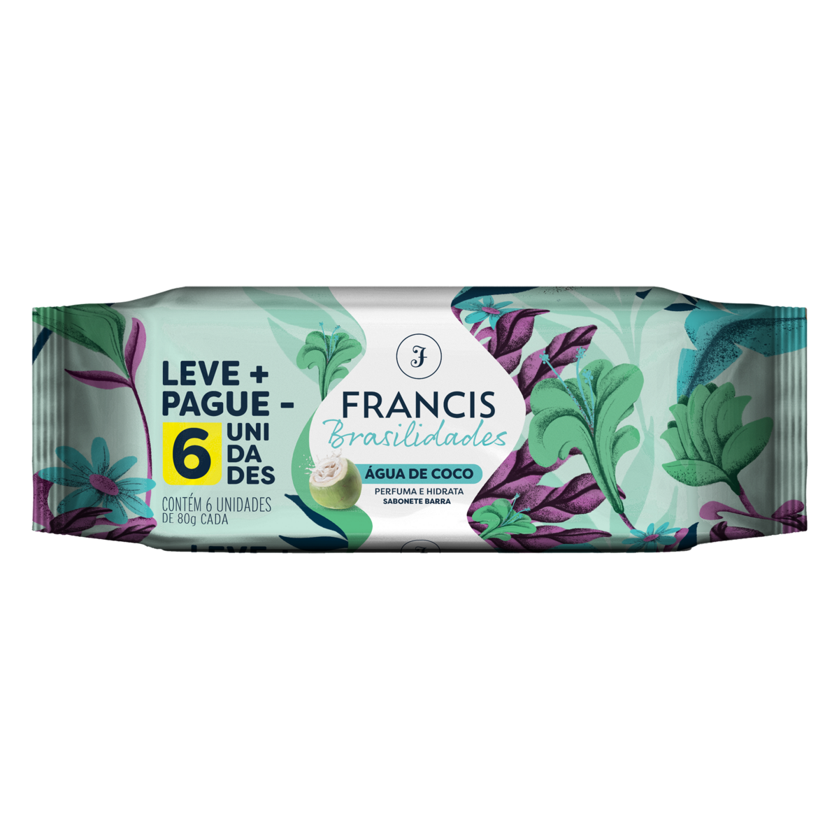 Pack Sabonete Barra Água de Coco Francis Brasilidades Pacote 6 Unidades de 80g Cada Leve Mais Pague Menos